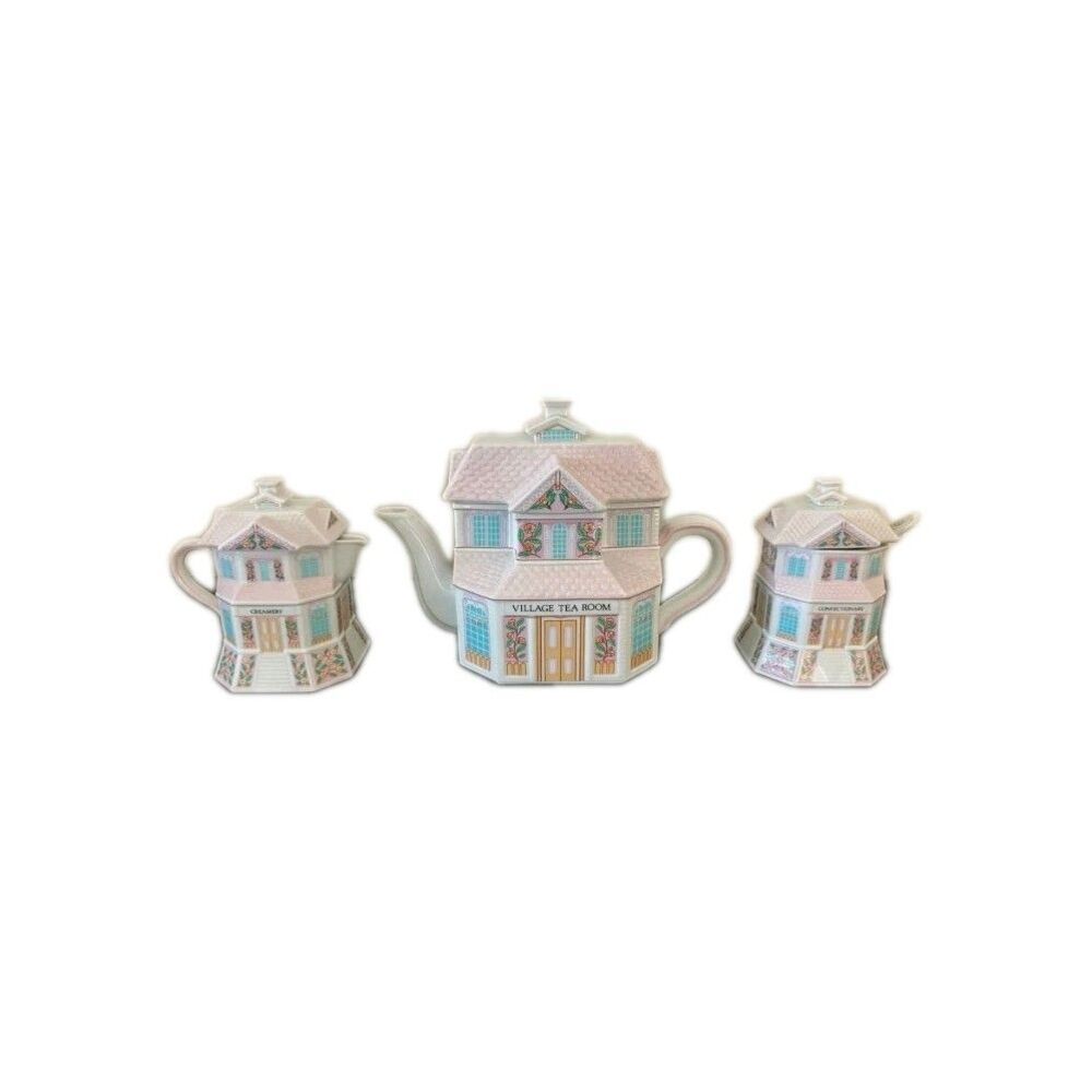 The Lenox Village Tea Room Teapot, Creamery, Confectionary (3) Lids No Spoon